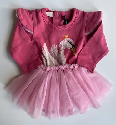 Rock Your Baby Girl Size 0-3 Months Pink Bodysuit Tutu Dress Swan Crown EUC • $22.95
