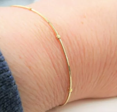9CT GOLD BRACELET 7 Inch SNAKE CHAIN SQUARE BEAD BALL  9 CARAT GOLD HALLMARKED • £89.92