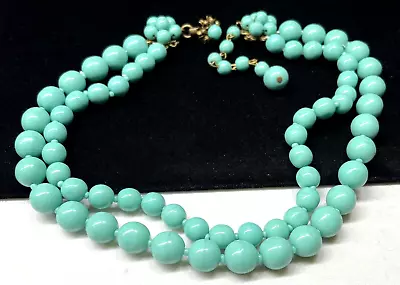 Miriam Haskell Necklace Rare Vintage 16  Gilt Robins Egg Blue Glass A50 • $168.30