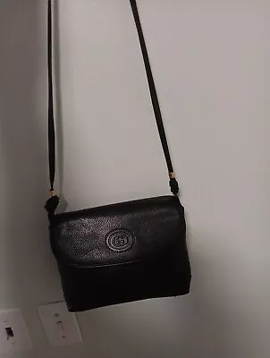 Vintage Gucci GG Black Leather Crossbody Bag Strap Purse • $225