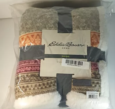 Eddie Bauer Fair Isle Multi Color / Pattern Plush Sherpa Throw Blanket - 60x70” • $34.95