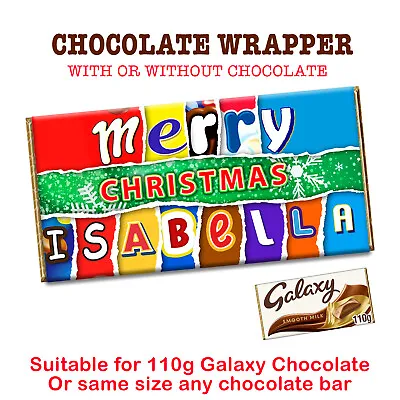 Christmas Personalized Customized Any Name Chocolate Bar Wrapper Novelty Gift • £2.49