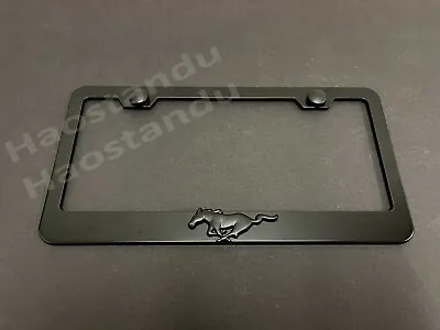 $20.75 • Buy 1x (Black) PONY 3D Emblem BLACK Stainless License Plate Frame 