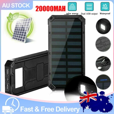 $17.98 • Buy 20000MAH Portable Solar Panel 2USB LED External Battery Power Bank Pack Charger