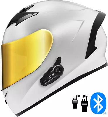 GDM Venom Motorcycle Helmet With Intercom Bluetooth Headset WHITE • $164.95