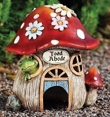 Toad Abode Mushroom House With Daisy Garden Statue 8 Inch • $39.98