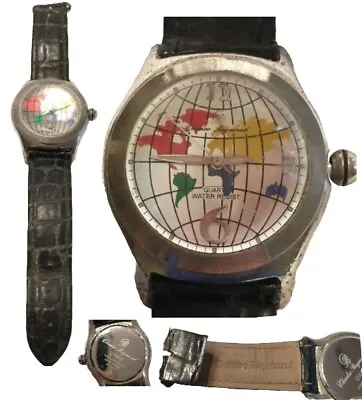 Vintage CHARLES RAYMOND Watch Men's World Map No. 1915 Black Leather Strap AS-IS • $28.95