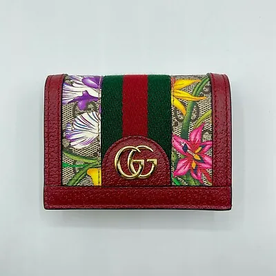$357.19 • Buy Gucci Supreme GG Canvas Floral Coin Wallet With Red Leather Trim 523155 8722