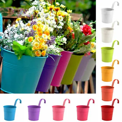 £11.99 • Buy 12X Garden Metal Flower Pots Wall Hanging Tin Basket Bucket Plant Herb Planter