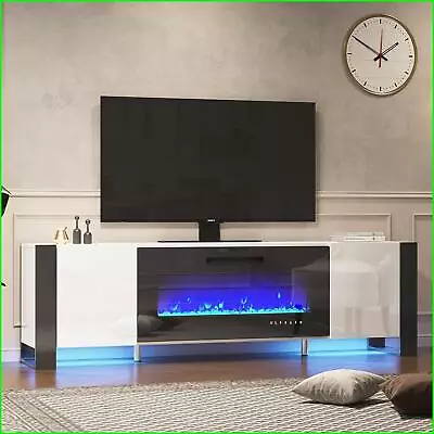 70  Fireplace TV Stand Mirrored Finish Media Console With 36  Electric Fireplace • $547.98