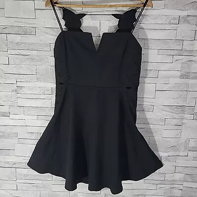 MISSGUIDED Black Mini Dress Size 12-UK Fit & Flare Stretch Cut-out  • £8.95