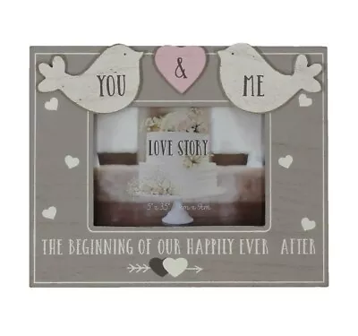 Mr And Mrs Wooden Love Birds Happily Ever After Shabby Chic Photo Frame WG742 • £6.97