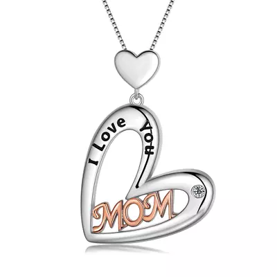 I Love You Mom Heart NecklaceRose Gold And Silver Plated Mom Pendant Necklace F • $22.98