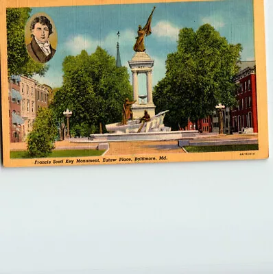 Frances Scott Key Monument Baltimore Maryland Postcard. • $4