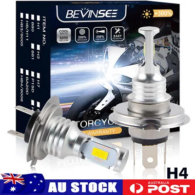 Bevinsee 2x H4 LED Headlight Motorcycle Globes Bulbs UTV ATV High Low Beam Lamp • $29.99