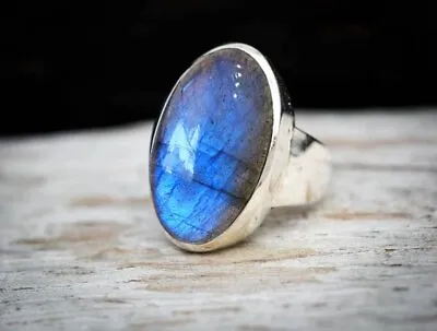 Solid 925 Sterling Fine Silver Natural Labradorite Oval Gemstone Huge Men's Ring • $48.99