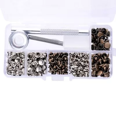 120 Set 6/8mm Double Cap Rivets Metal Fixing Tool Kit For Leather Craft Repair • £9.99