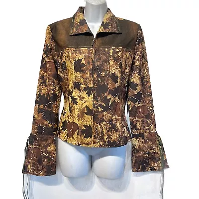 Snow NY Maple Leaf Fall Brown Embellished Bell Sleeve Jacket Vintage Size L • $30