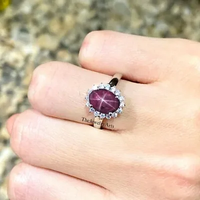 Natural Lindy Star Ruby 925 Sterling Silver Six Ray Star Oval Ring-Women Ring • $28.79