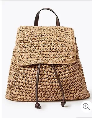 M&S Tan Brown Straw Backpack Bag New Without Tags Boho • £14.50