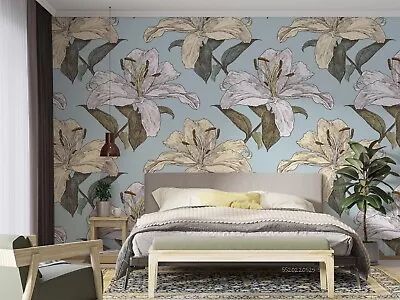 3D Hand Drawn Lily Floral Wallpaper Wall Murals Removable Wallpaper • $163.09