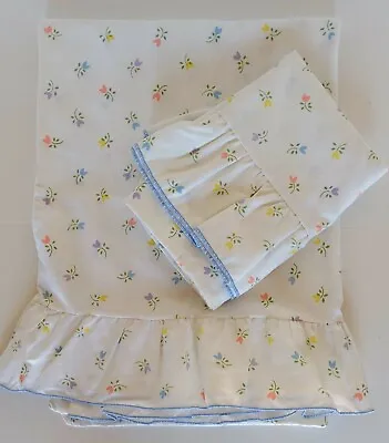 Vintage Set Of 2 Springmaid Pillowcases White Pastel Floral With Ruffles King • $12