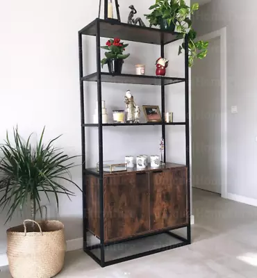 Vintage Industrial Bookcase Large Rustic Shelf Tall Side Cabinet Display Storage • £79.99