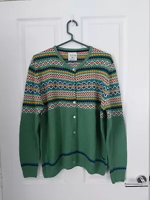 Country Rose Cardigan Fair  Cottage Nordic Scandi Knit Green Size XL • £38