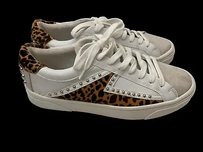$26.50 • Buy ZARA White Leather Sneakers With Grey Suede, Leopard Print & Stud Details Size 9