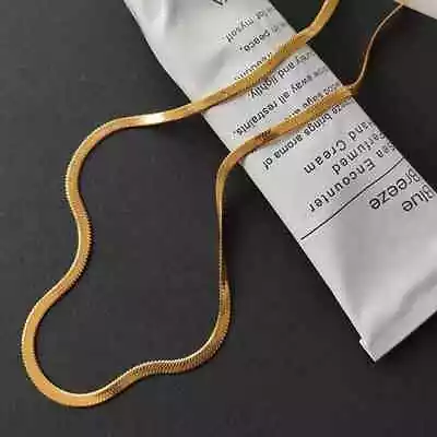£5.99 • Buy 18k Gold Plated Fashion Women 4mm Chain Necklace Herringbone Flat Snake Blade 
