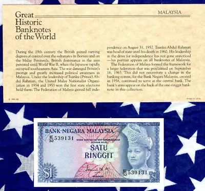 Great Historic Banknotes Malaysia 1976 1 Ringgit P-13a UNC E/32 539131 • $14