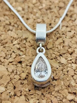 $27.95 • Buy VINTAGE 1.25 Ct PEAR BEZEL 925 STERLING SILVER STAMPED CHARM PENDANT & NECKLACE 