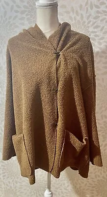 Max Studio Women’s Plus Size 1X Brown Teddy Sherpa Hooded Jacket Toggle XL • $12.99