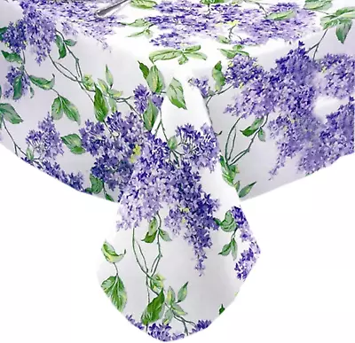 Lilac Fields Heavy 4 Gauge Vinyl Flannel Backed Tablecloth Purple Lilacs Floral • $25.45