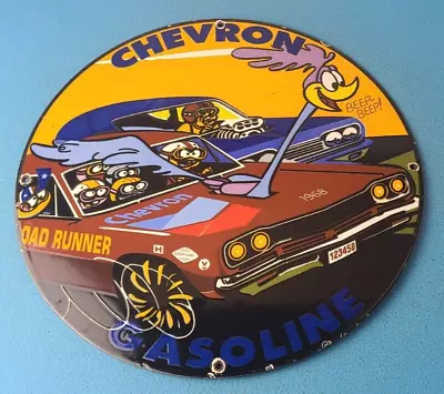 Vintage Chevron Gasoline Sign - Mopar Road Runner Racing Auto Gas Porcelain Sign • $147.47