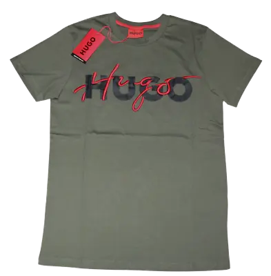 Hugo Boss Men Green Khaki Color T Shirt Black Logo With Red Embroidery • $36.54