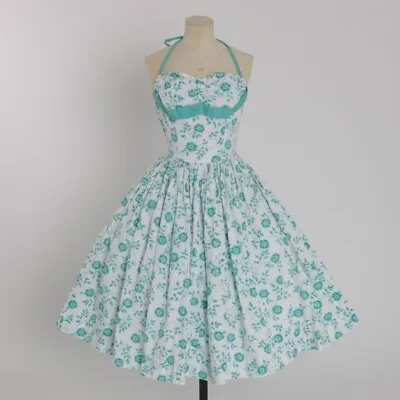Vintage 1950s Original Floral Print Cotton Dress + Bolero Horrockses Fashions XS • £175
