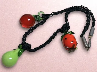 Vintage 1950's Venetian Murano Glass Cherry Strawberry Pear FRUIT SALAD Necklace • $39