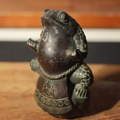 Japanese Bronze Sumo Frog Buddha Statue Ornament Okimono W Box BOS765 • £140.75