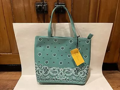 Lemarthe Paris Leather Zipper Closure Tote Shoulder Handbag Purse Aqua Teal NWT • $39.95