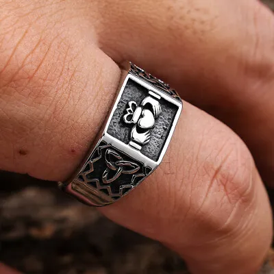 Irish Couples Heart Claddagh Stainless Steel Ring Celtic Knot Viking Jewelry • $11.99
