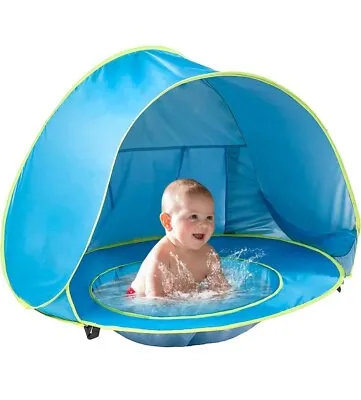 Baby Beach Tent With Pool Easy Fold & Pop Up Blue 50+ UV Protection! 3-48 Months • £27.99