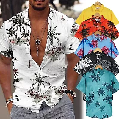 Hawaiian Shirts Men Aloha Summer Casual Beach Button Down Cruise Holiday Party • $8.88