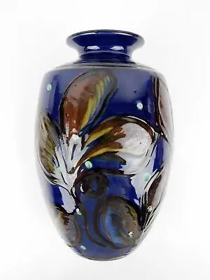 HAK 1930s  Herman A Kahler Denmark Large Cobalt Blue Aqua Brown Glaze Vase 9  • $549.95