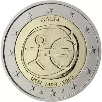 2009 Malta € 2 Euro Uncirculated UNC Coin Economic & Monetary Union EMU 10 Years • $8.10