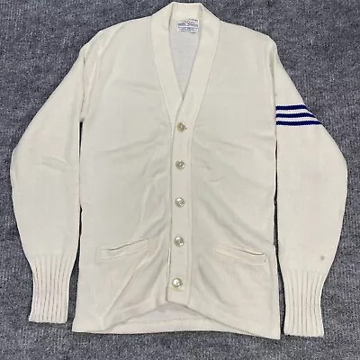 Vintage Bristol Products Official Award Sweater White Letterman Cardigan Blue • $29.99