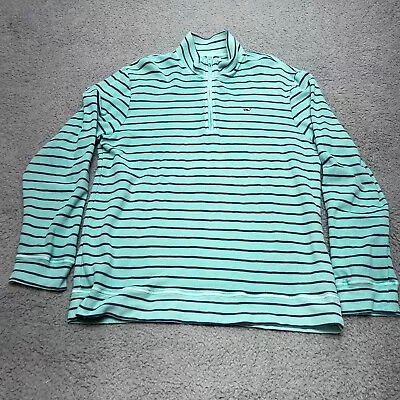 Vineyard Vines Sweater Mens Large 1/4 Zip Pullover Long Sleeve Whale Blue Stripe • $24.99