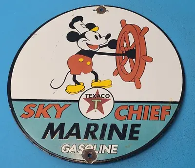 $118.47 • Buy Vintage Texaco Gasoline Porcelain Mickey Mouse Sky Chief Disney Gas Pump Sign