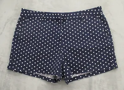 Elle Chino Shorts Women's 10 Navy Blue White Polka-Dot Mid-Rise Cotton • $9.09