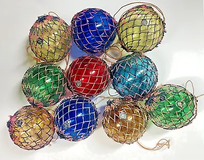 10 Vtg Unsilvered Glass Ball Christmas Ornaments String Wrapped Made In Japan • $119
